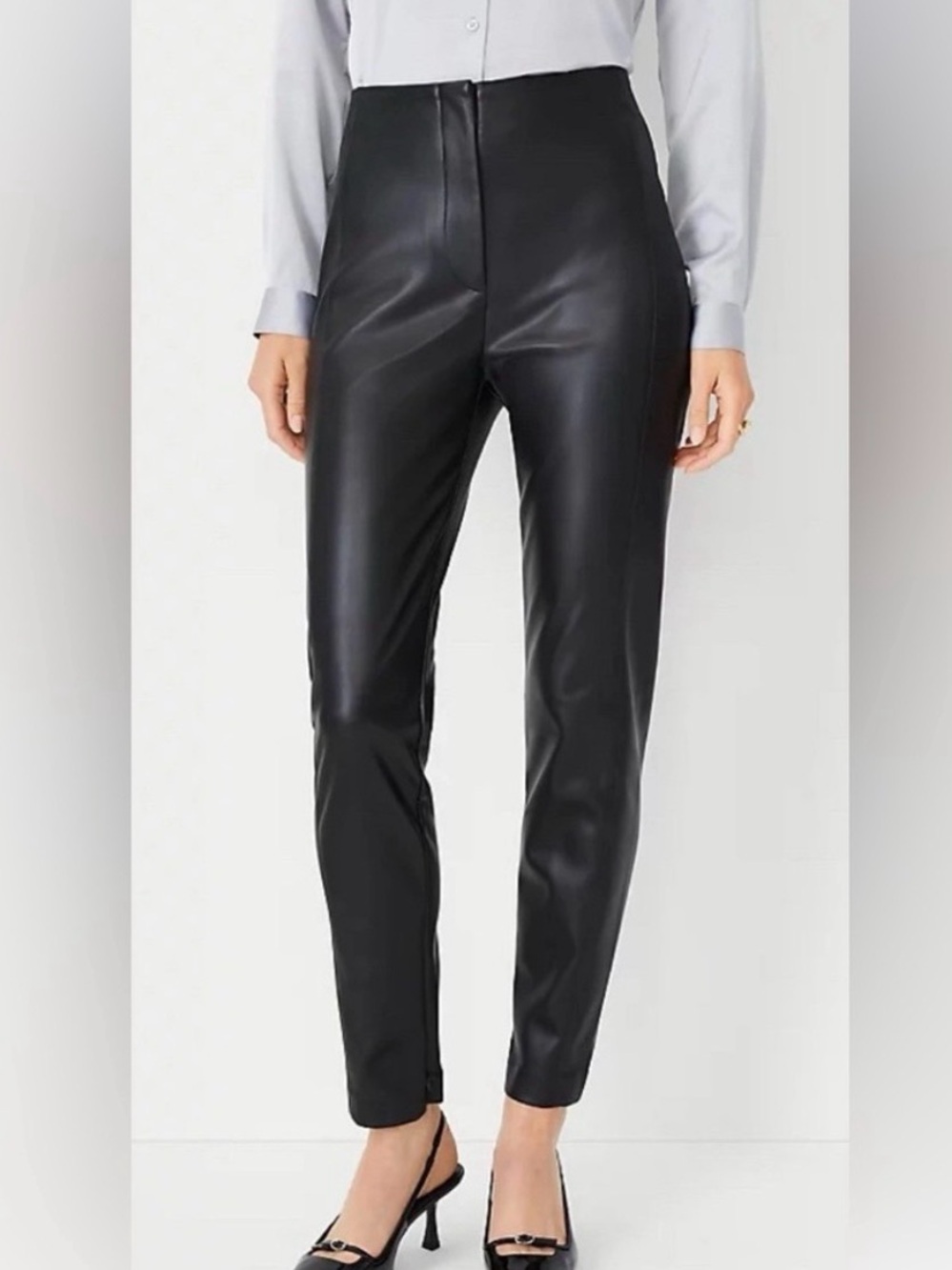 NWT Ann Taylor “Audrey” curvy Black Faux Leather Slim Pants - size 2